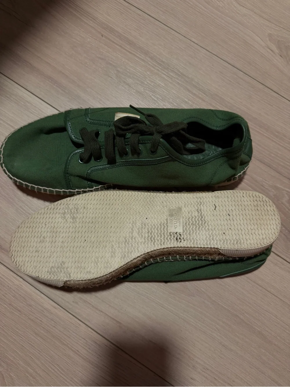 Gucci Green Canvas Lace-Up Espadrille Sneakers